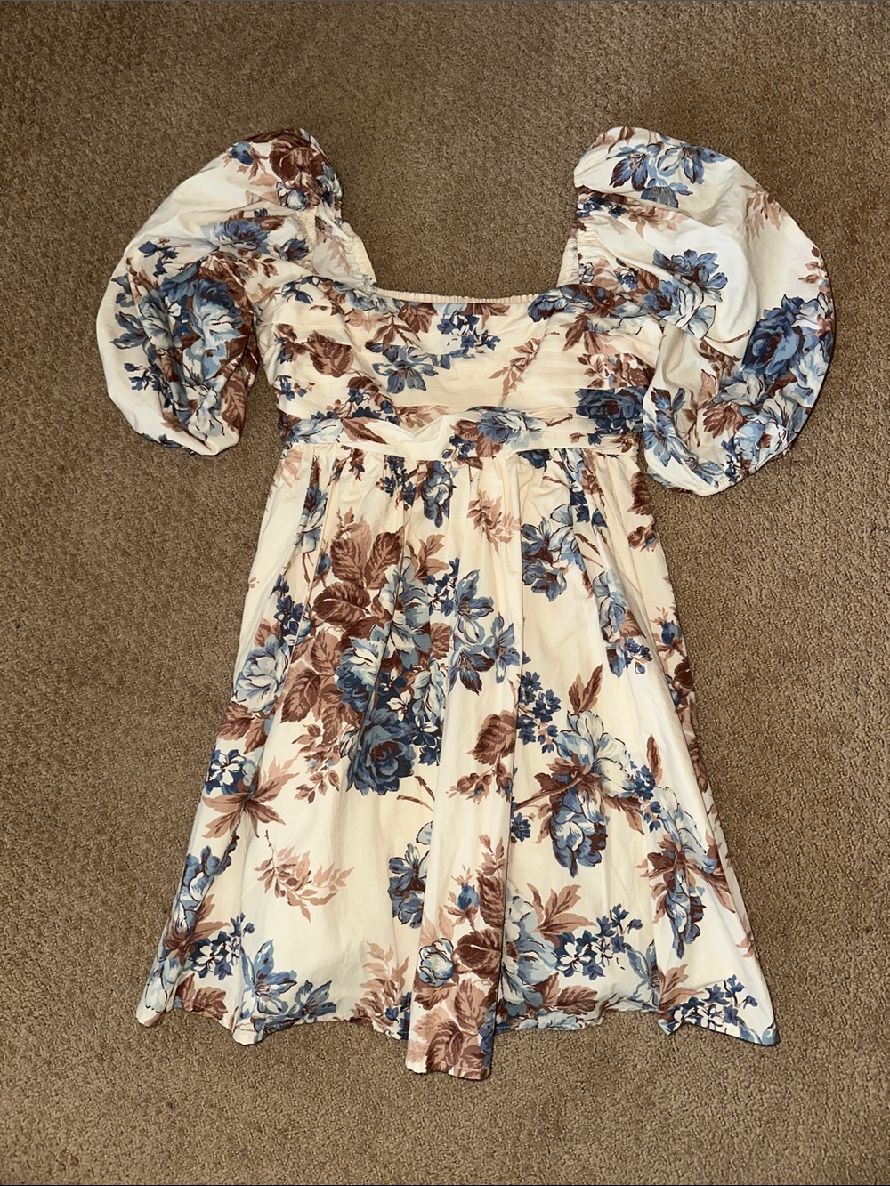 Abercrombie & Fitch Cream Mini Dress with Blue and Brown Floral Print